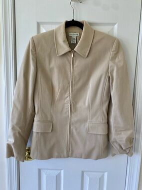 Ann Taylor Beige Zip-Front Blazer Jacket
